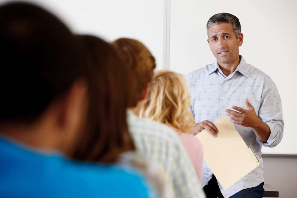 Instructor in a security guard training class